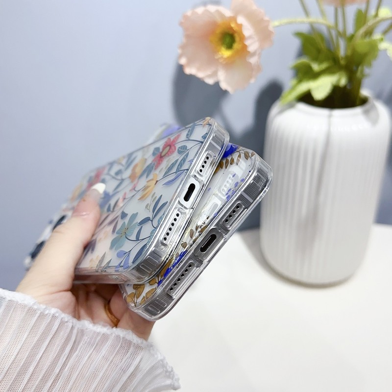 For iPhone 16 Pro Max 15 14 13 12 11 Pattern Flower Clear Slim Phone Case Cover gallery