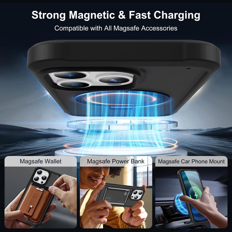 iPhone 14 Pro Max Case with Magnetic Ring Stand, Built-in Screen Protector, Mili gallery