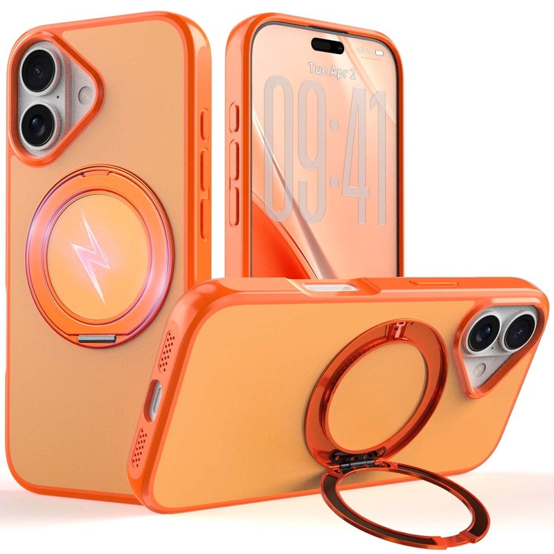 For Apple iPhone 14 Pro Max Pro Plus 14 Orange Case Mangetic Metal Ring Cover