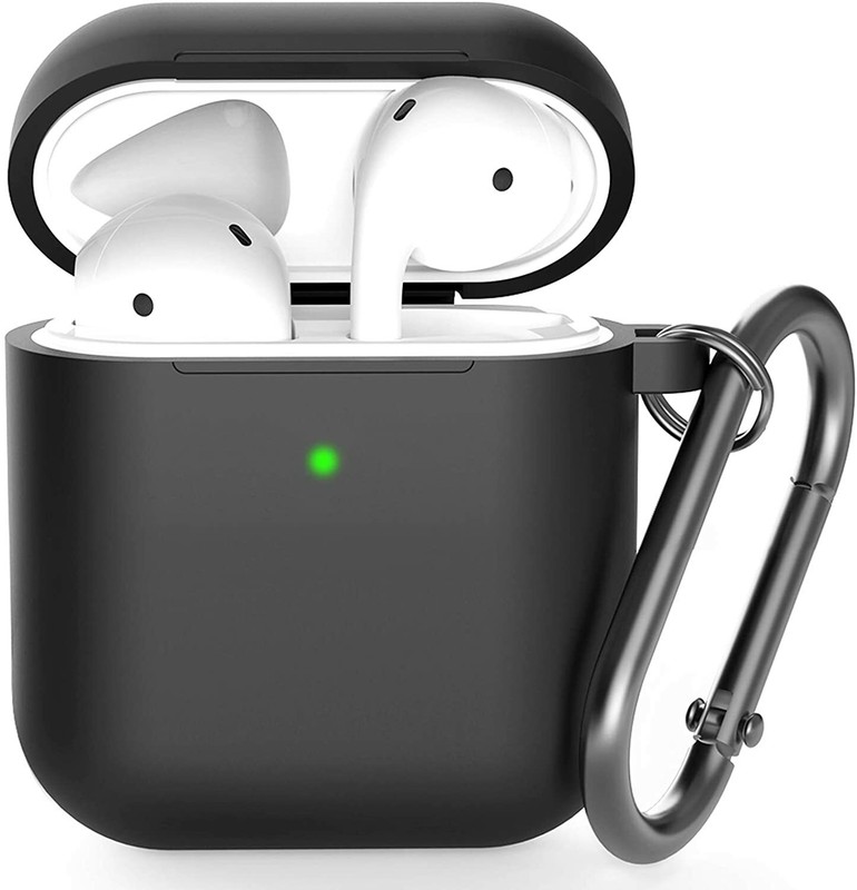 Compatible With Airpods Case Cover with Keychain, Silicone 360°Protective Black