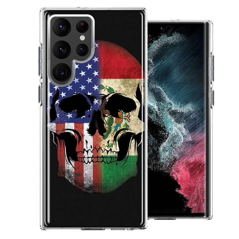 For Samsung Galaxy S22 Ultra US Mexico Flag Skull Case