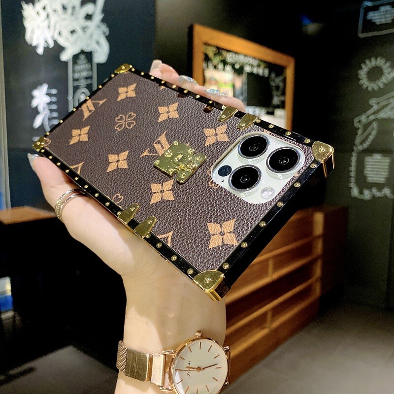 For iPhone 15 14 Pro Max 13 12 11 X 8 7 Luxury Classic Leather Square Case Cover gallery