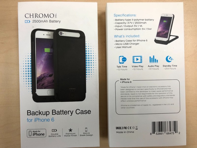 10X Chromo Rechargeable Battery Case for iPhone 6 6s 2500mAh Black