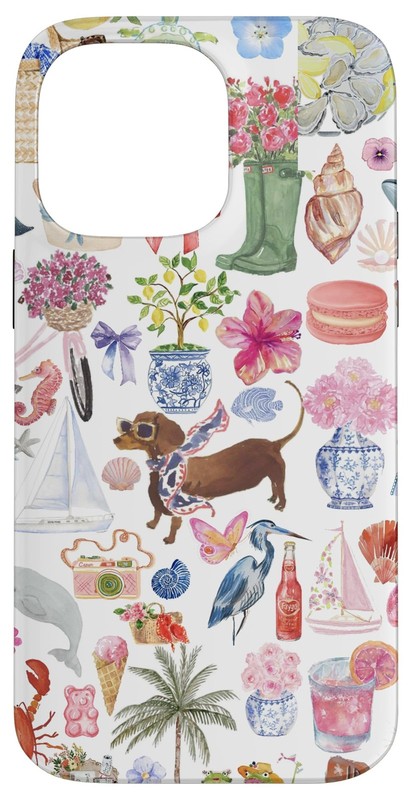 Aesthetic European Summer Bow Cute Dachshund Collage Art Case for Multicolor