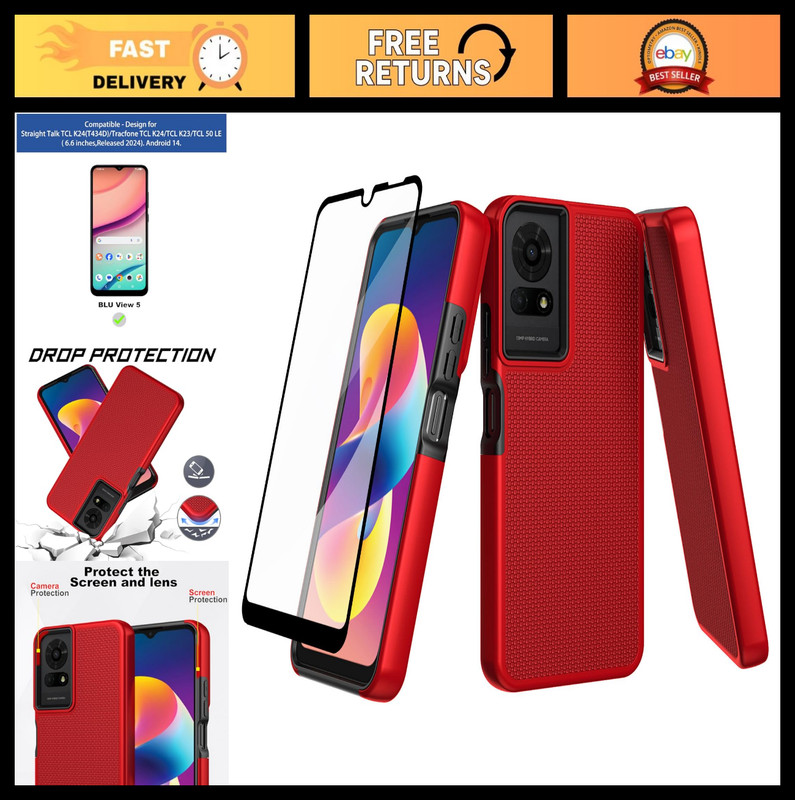 Rugged Dual Layer Phone Case for TCL K23 K24 T434D with Screen Protector – Heavy