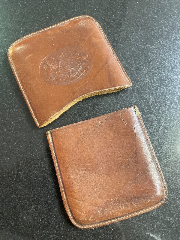 DIEU ET MON DROIT Brown Leather Mid-Century 2 pc. Cigar Case English VINTAGE