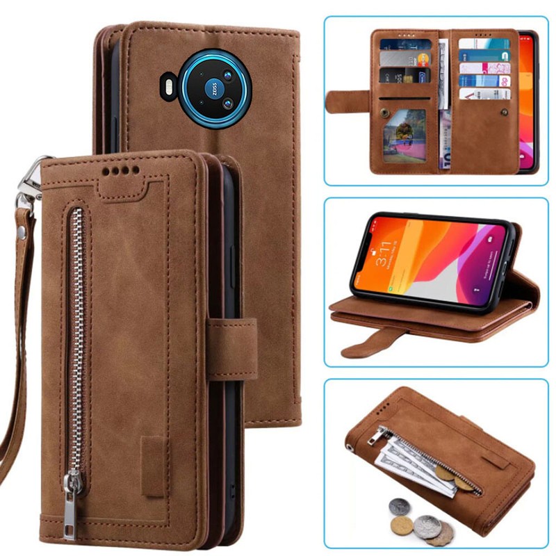 Nokia 8.3 5G Wallet Case,Leather Zipper Magnetic Flip Card Case For Nokia 8.3