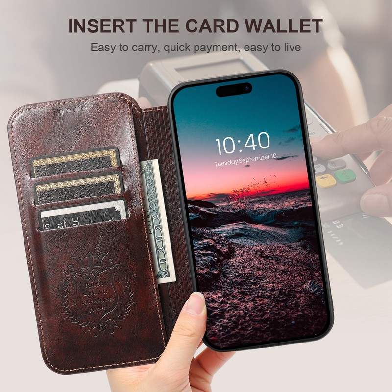 For iPhone 14 16 Pro Max 13 12 Mag Safe Leather Flip Kickstand Card Case Cover gallery
