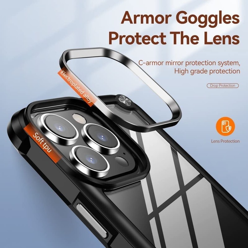 For iPhone 16 Pro Max Plus Transparent Case with Metal Buttons and Camera Edges