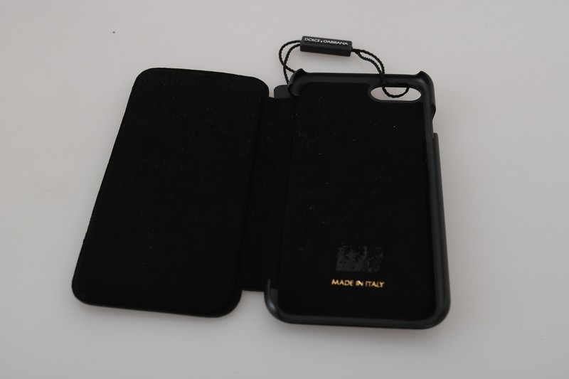 DOLCE & GABBANA Phone Case Cover Solid Black Leather DG Logo iPhone 7 RRP $500 gallery