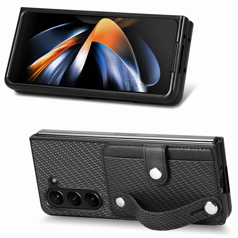 For Samsung Galaxy Z Fold 6 5 4 Glossy Luxury Leather Rugged Card Phone Case