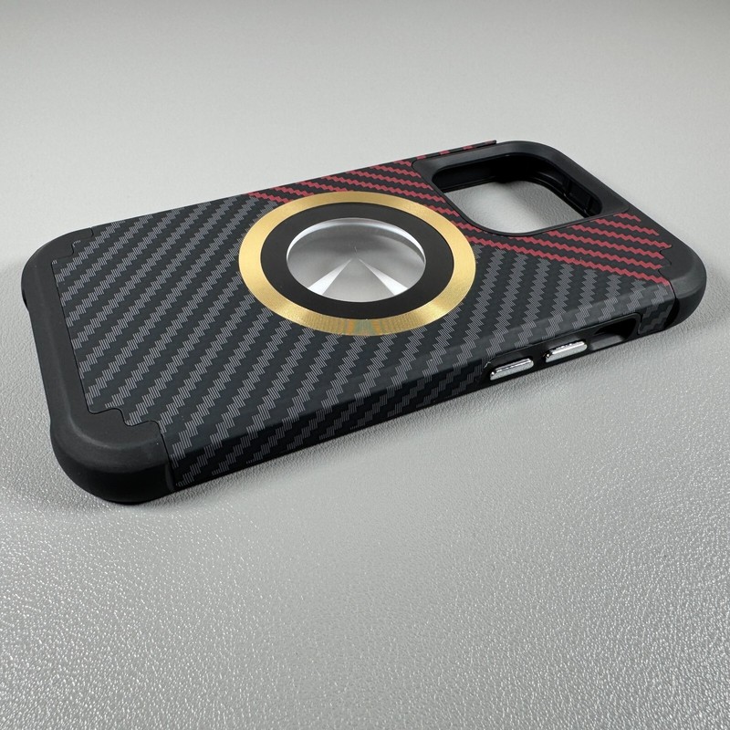 Case for iPhone 14 Pro - Red Carbon Fiber Pattern | Gold Magnetic Circle gallery