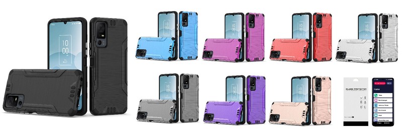 For Lively Jitterbug Smart4 Slim Brush Hybrid Case Phone Cover + Tempered Glass
