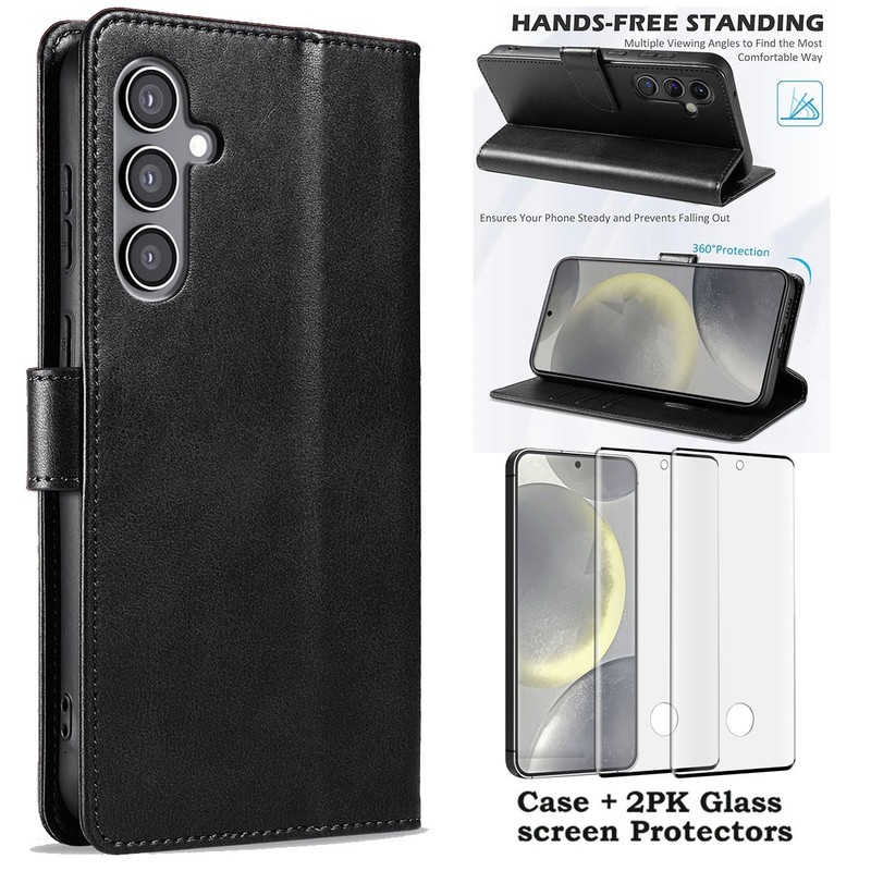 For Samsung Galaxy S24+ Plus S24 Leather Stand Card Case Wallet Screen Protector