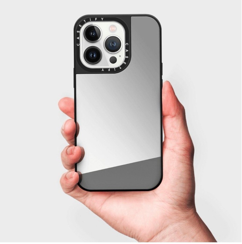 CASETiFY - Mirror Case with MagSafe for iPhone 15 Pro - Silver with Black Bumper gallery