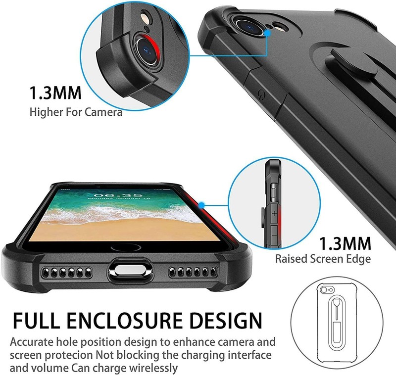 Thin Protective Case Compatible With iPhone SE 2020 / 8 / 7 Ring Holder (Black) gallery