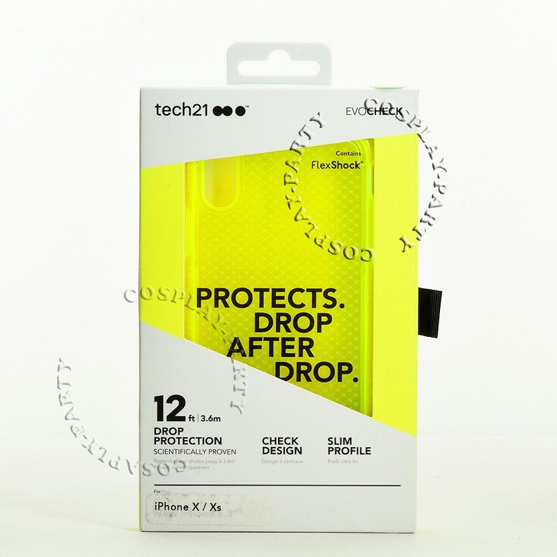 Tech21 Evo Check iPhone X & iPhone Xs FlexShock Snap Case Cover – Neon Yellow