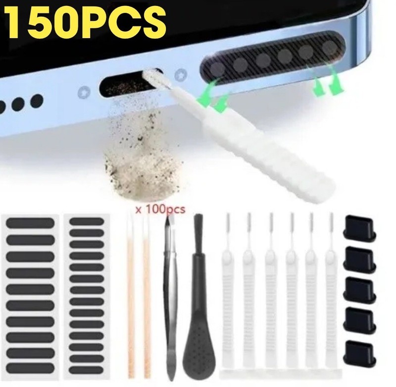 150PC Tool Kit Charging Port Dust Plug Phone Speaker Cover iPhone Cleaning Brush
