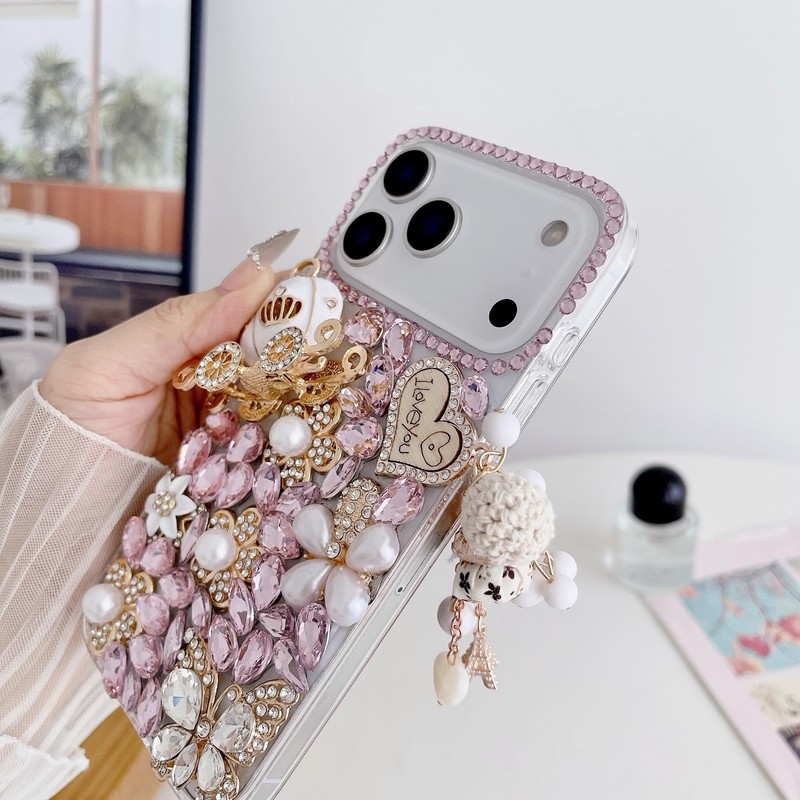 Fascination Case Jewelled Diamond Pink Flower Butterfly Case for iPhone 13