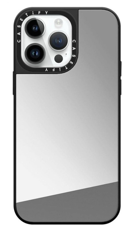 CASETiFY – Mirror Case with MagSafe for iPhone 15 Pro – Silver with Black Bumper