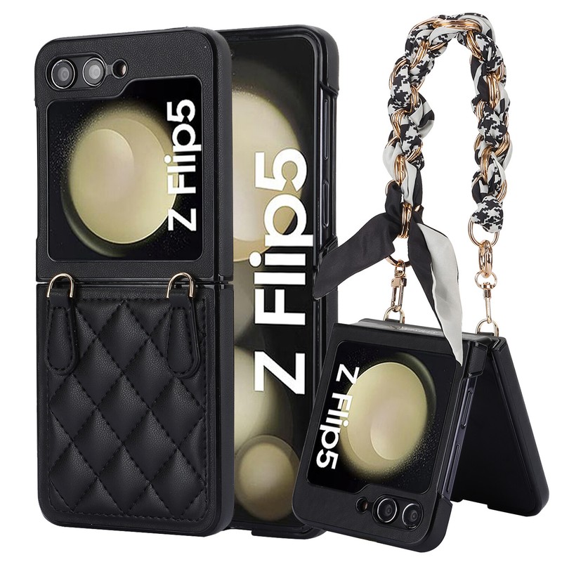 Luxury Soft Leather Shockproof Case with Scarves Lanyard for Galaxy Z Flip 6/5/4