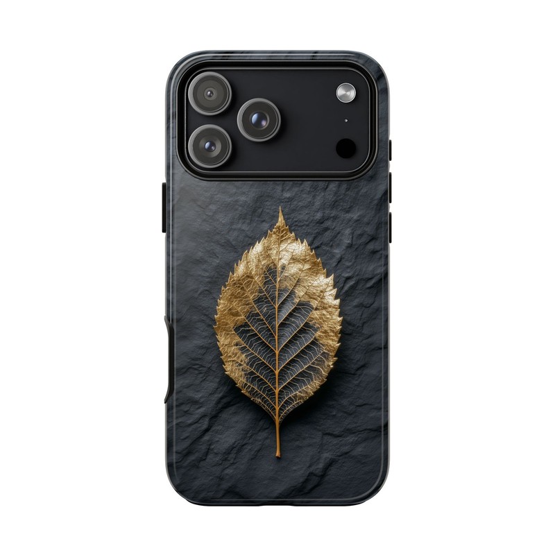 Phone Ink – iPhone/Galaxy/Pixel – Tough Case – Gold Foil Leaf Dark Charcoal