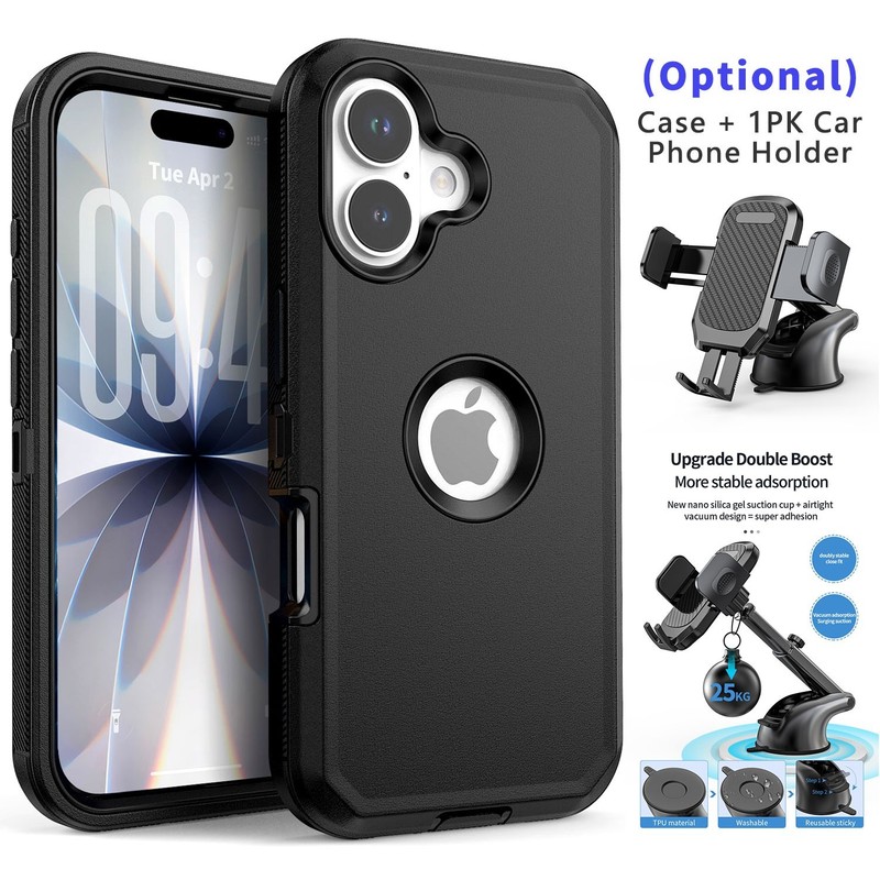 For iPhone 17 Case, Shockproof Heavy Duty Rugged Hard Cover & Car Phone Holder