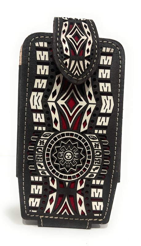 COWBOY RODEO WESTERN LEATHER AZTEC CALENDAR CASE, FUNDA VAQUERA DE CUERO AZTECA