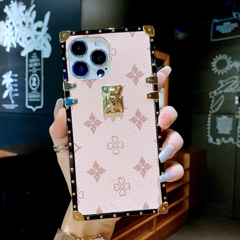 For iPhone 15 14 Pro Max 13 12 11 X 8 7 Luxury Classic Leather Square Case Cover gallery