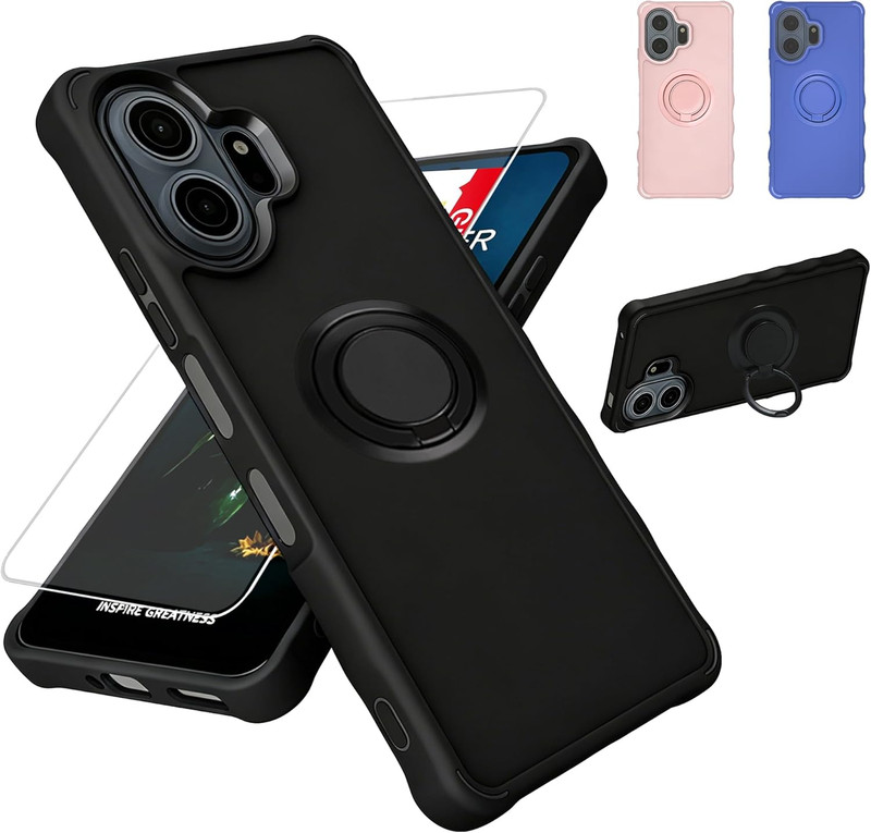 For TCL NxtPaper 70 Pro 5G Case Black Ring Stand Screen Protector Phone Cover