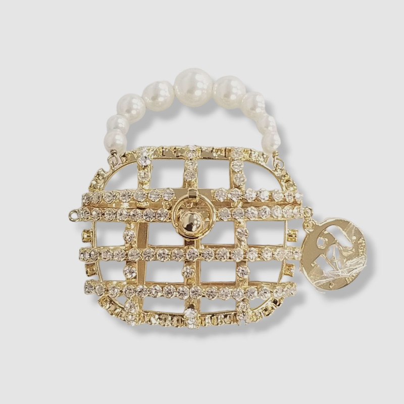 $695 Rosantica Women White Gold Crystal Cage Bag AirPod Pro Protection Case