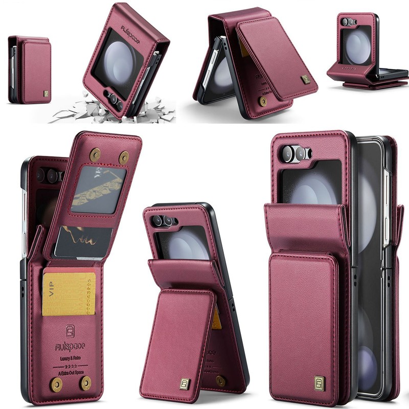 For Galaxy Z Flip 6 Luxury RFID Blocking Card Holder Kickstand Wallet Phone Case