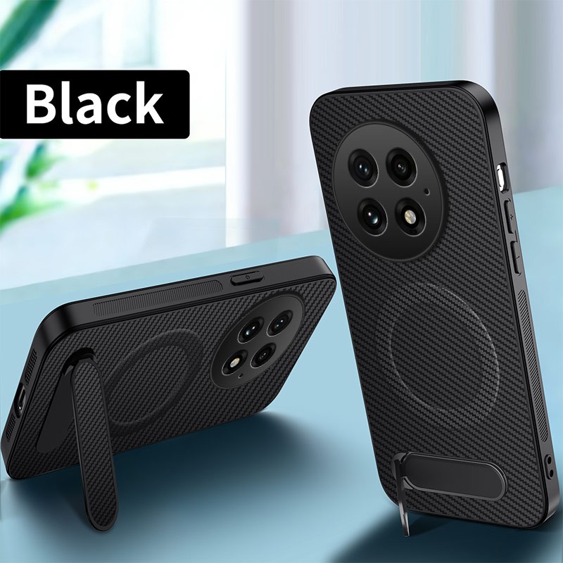 For OnePlus 13, Luxury Carbon Fiber Pattern Phone Case KickStand Soft TPU Cover