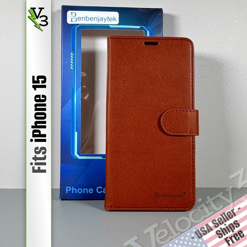 Wallet Case for iPhone 15 – Copper Brown Faux Leather | Folio Case
