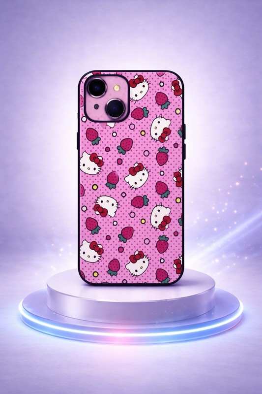 Hello Kitty Strawberry Cartoon Back Case for iPhone 15 Pink White Red Green