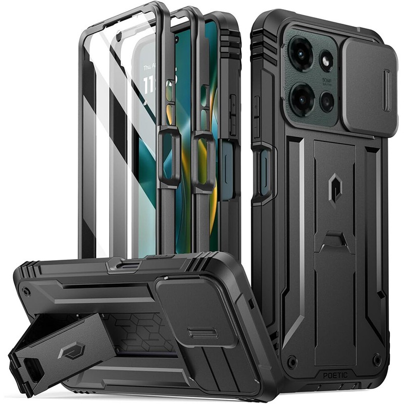 For Moto G 5G 2025 Case Rugged Built-in-Screen Kickstand And Slide Camera Cover