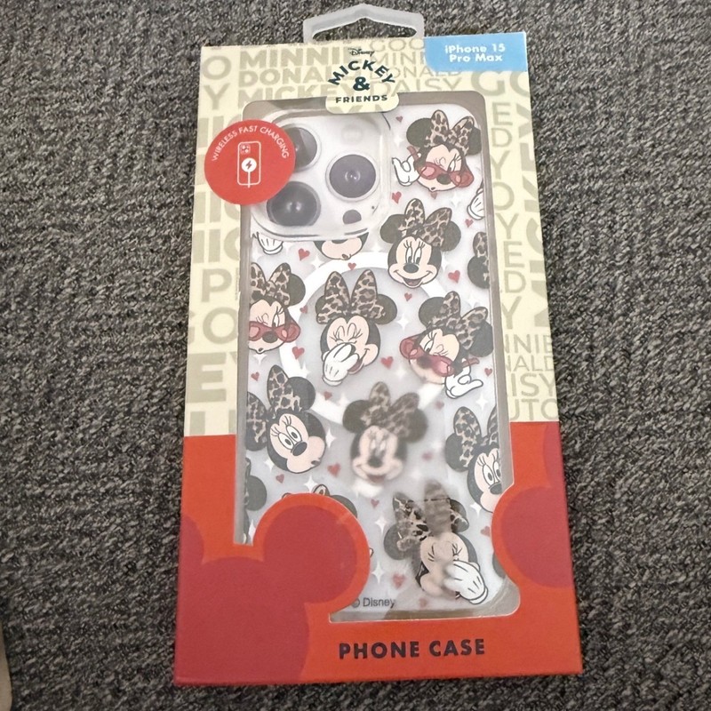 Disney Skinnydip Minnie Mouse Leopard Bow iPhone 15 Pro Max Case Wireless Charge
