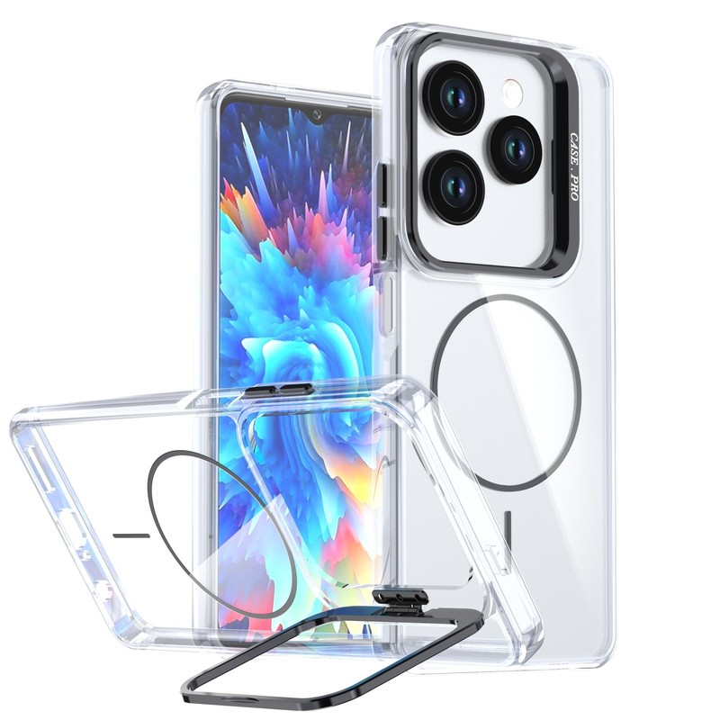 For Infinix Hot 40, Hybrid Armor Lens Stand Wireless Charging Acrylic Case Cover