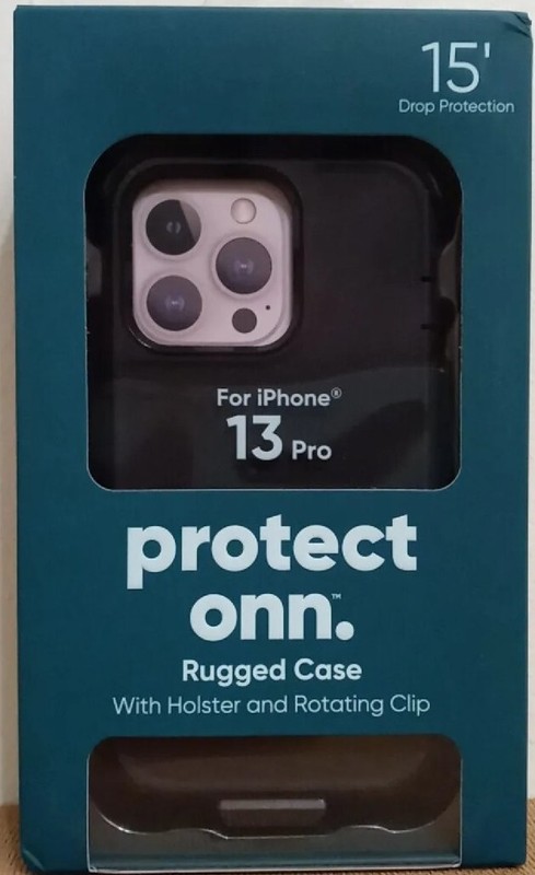 Black Rugged iPhone 13 Pro Case w/Holster & Rotating Clip By; protect onn #NIP