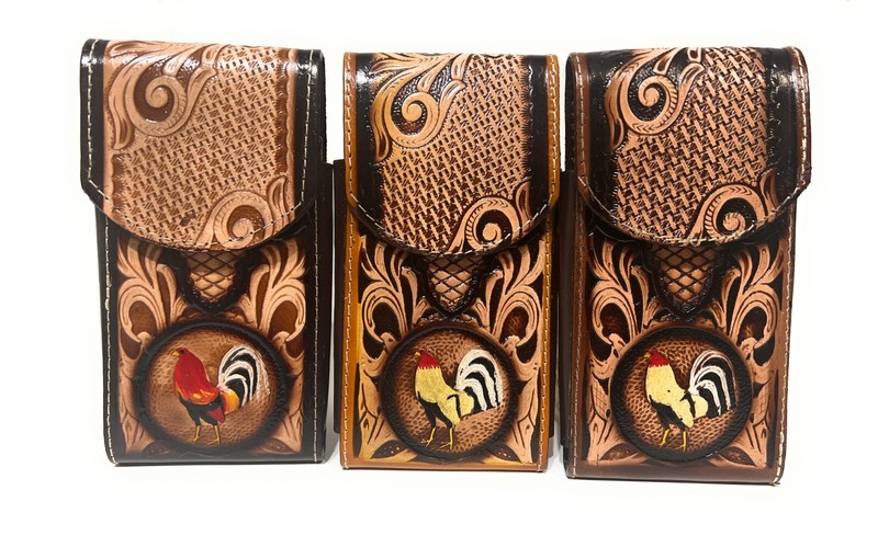 WESTERN LEATHER PHONE CASE, COWBOY RODEO ROOSER CELL PHONE CASE, FUNDA VAQUERA