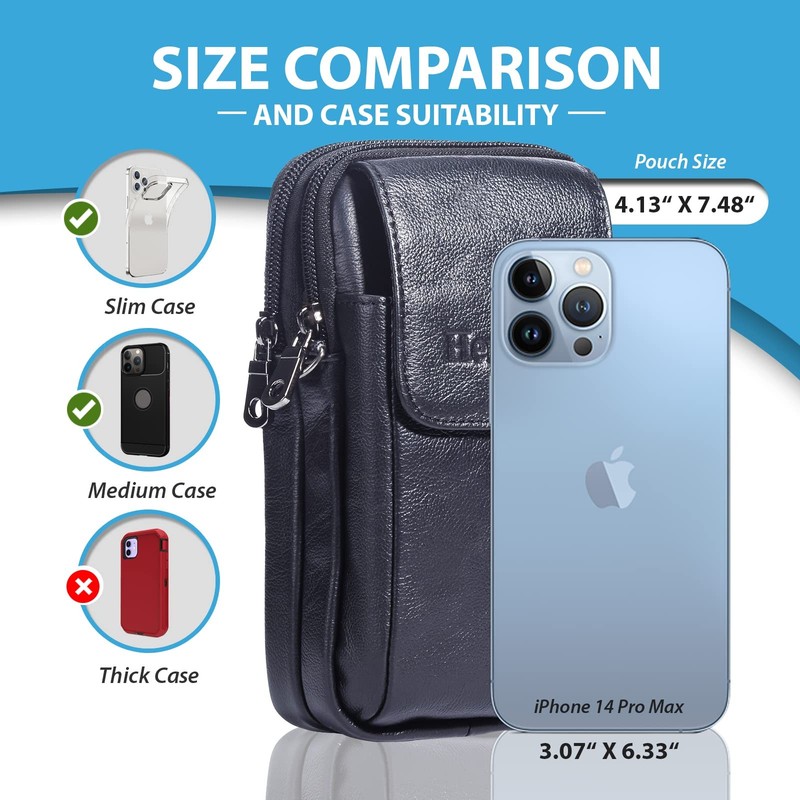 Hengwin Leather Vertical Men Cell Phone Holster Wallet Case medium, Black gallery