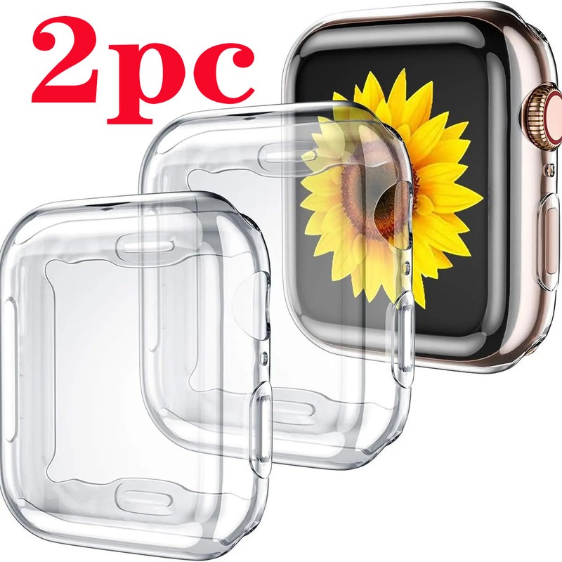 2pc Clear Case For Watch iWatch 45mm 41mm 44mm 40mm Screen Protector Cover TPU