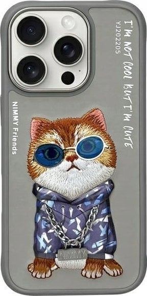 Nimmy Friends Glasses Cool Cat Case for iPhone 16 Pro 6.3″ Grey