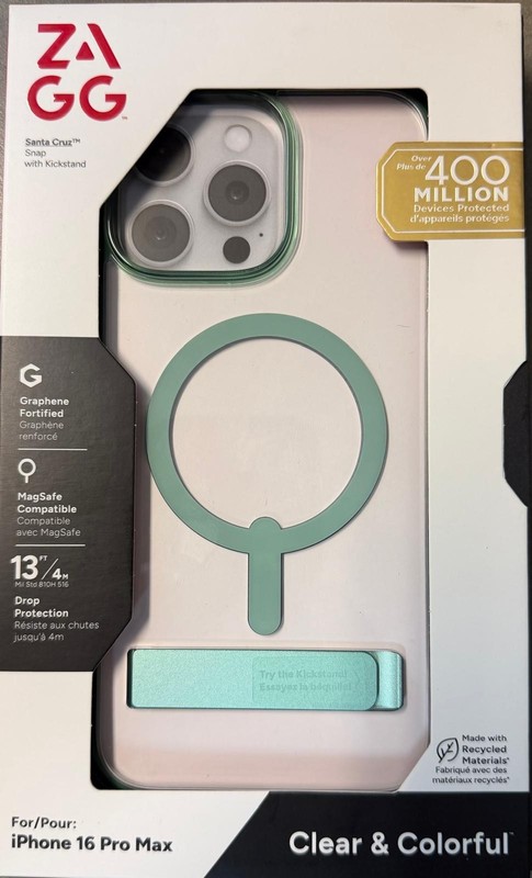 Zagg Santa Cruz Snap Case with Kickstand iPhone 16 Pro Max Clear Green Magsafe