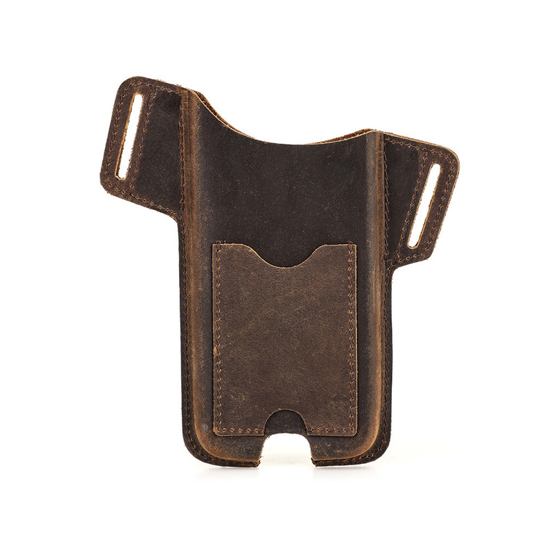 For iPhone 14 15 Pro Max 6.7" Genuine Leather Belt Phone Case Coffee Black