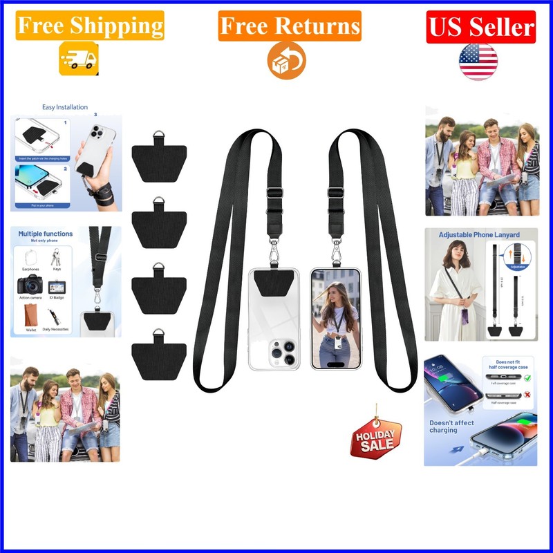 2 Pack Black Nylon Adjustable Phone Lanyards for Smartphones & Keys