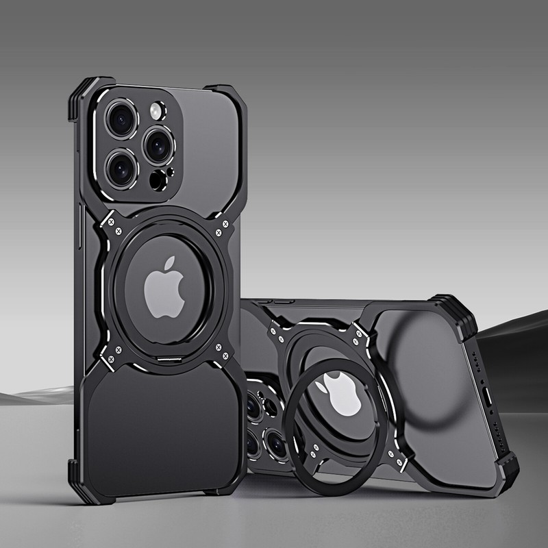 For iPhone 16 Pro Max/16 Pro Metal Shockproof Frameless Case Kickstand Magnetic gallery