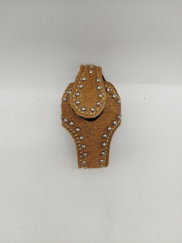 Western Leather Cell Phone Pouch Waist Case w Belt Clip Horse Hair Studded Small