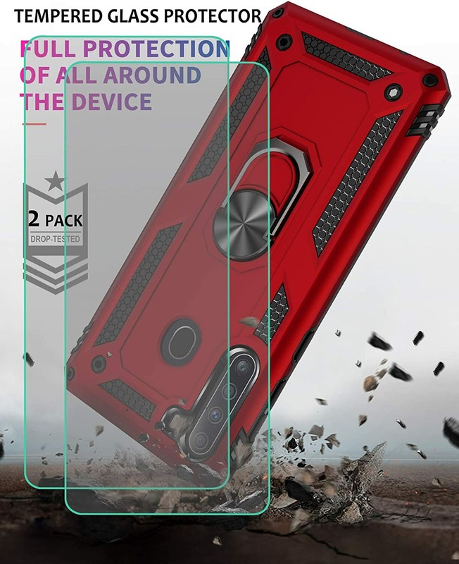 For Samsung Galaxy A21 Case Magnetic Ring Stand Cover + Tempered Glass Protector gallery