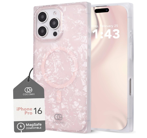 Cocomii Retangle Case for iPhone 16 Pro, Compatible with MagSafe, Pink Opal